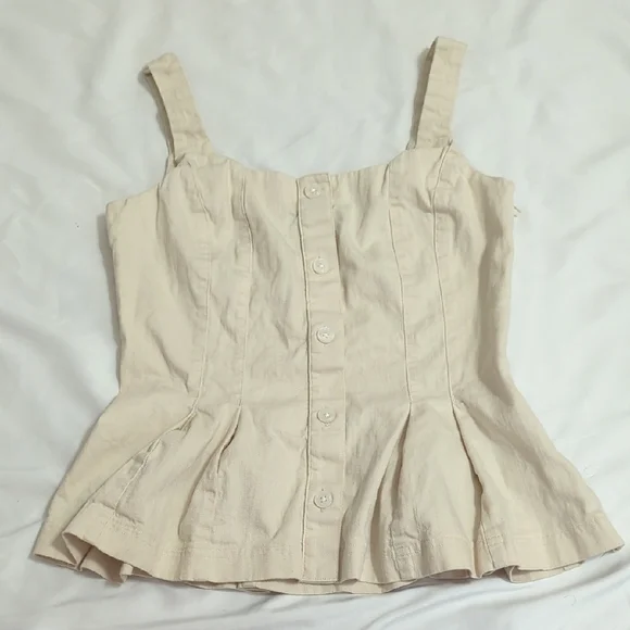 Banana Republic Denim Button Bustier Top, Color Ecru Size 2 - Picture 3 of 10